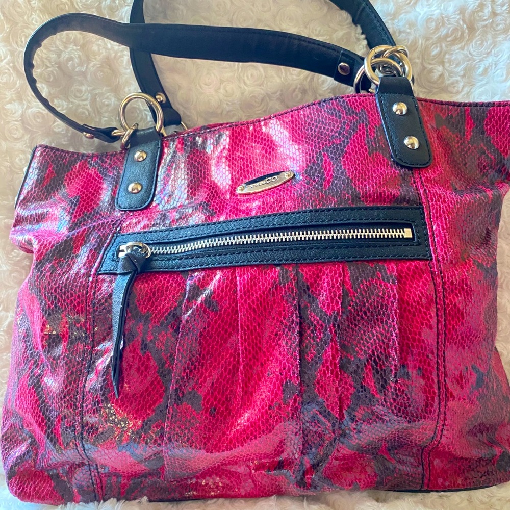 Nine & Co Pink Faux Snake Skin Tote Handbag